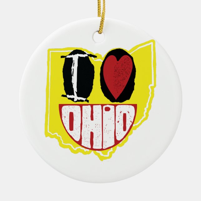 I Kärlek Ohio Smiling Lycklig Ansikte Julgransprydnad Keramik (Framsidan)