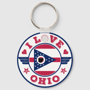 I Kärlek Ohio Statlig flagga och Karta Nyckelring