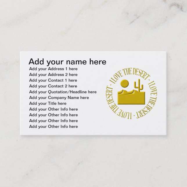 I kärlek, öknen visitkort (Framsida)