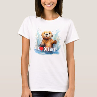 I Kärlek Otters Cute Sea Otter i Vatten Personlig T Shirt