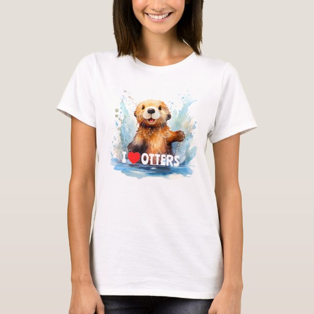 I Kärlek Otters Cute Sea Otter i Vatten Personlig T Shirt (Framsida)