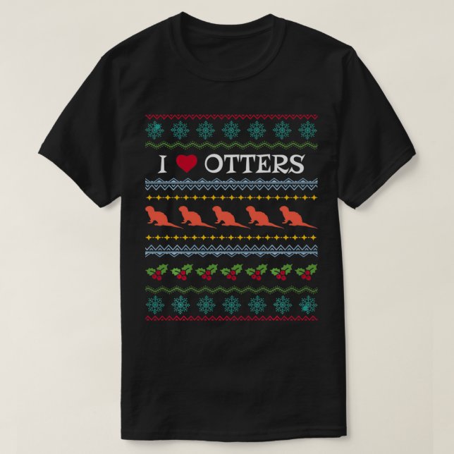 I Kärlek-otters Julafton Ugly Sweater Kärlek Gifts T Shirt (Design framsida)