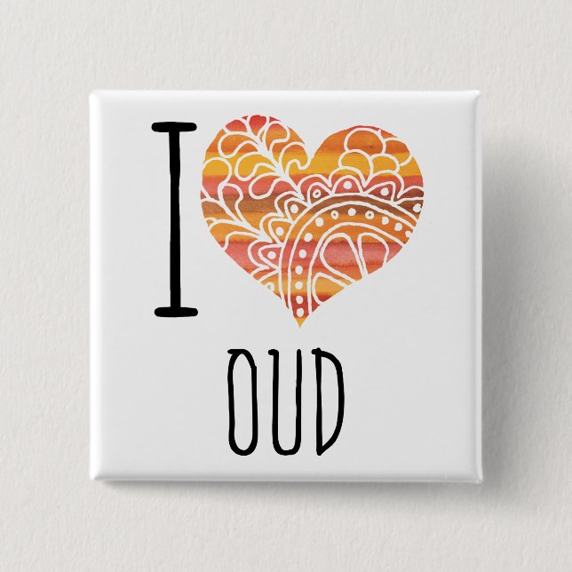 I Kärlek Oud Orange Mandala Heart Knapp (Framsida)
