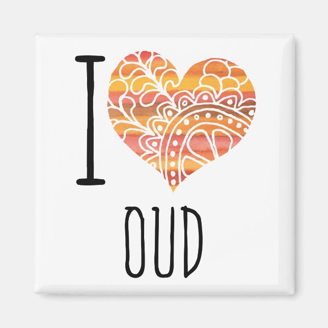 I Kärlek Oud Orange Mandala Heart Magnet (Framsidan)