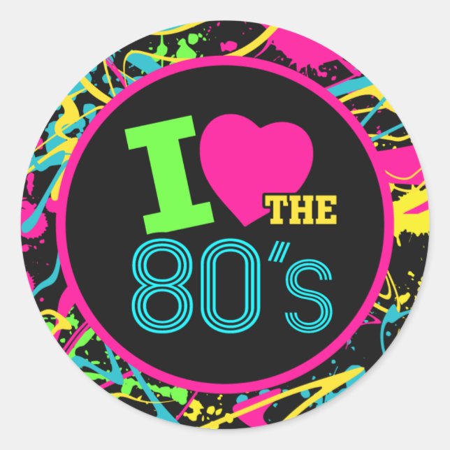 I Kärlek på 80-talsmätaren, Neon Retro 80-talsmäta Runt Klistermärke (Framsida)