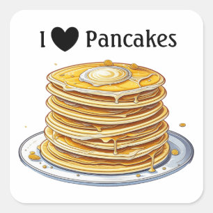 I Kärlek Pancakes Yummy Foodie Fyrkantigt Klistermärke