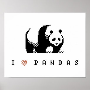 I Kärlek Pandas Pixel Art Poster