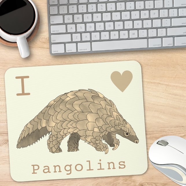 I Kärlek Pangolins Endangered species Animal Art A Musmatta (I love pangolins slogan with cute pangolin illustration mouse mat)