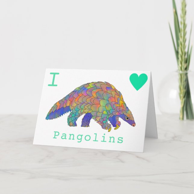 I Kärlek Pangolins vattenfärgsslogan Kort (Framsida)
