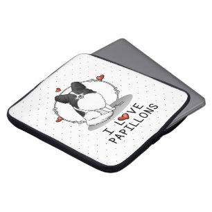 I Kärlek Papillons (vit och svart) Hearts Hundar C Laptop Fodral