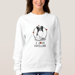 I Kärlek Papillons (vit och svart) Hearts Hundar C T Shirt