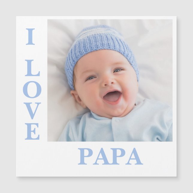 I Kärlek Pappa Blue Typography Photo Birth Magnet (Framsida)