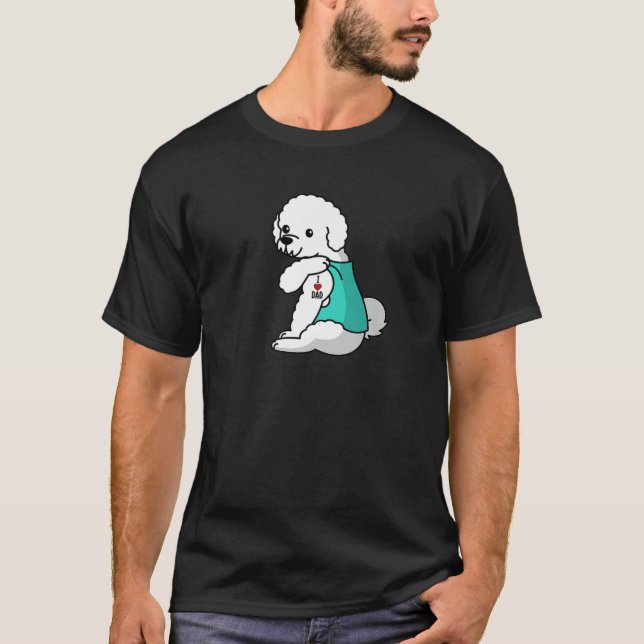 I Kärlek Pappa Tattoo Bichon Frise Far Hund T Shirt (Framsida)