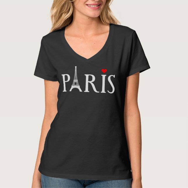 I Kärlek Paris Eiffel Torn Frankrike Heart Fransk  T Shirt (Framsida)