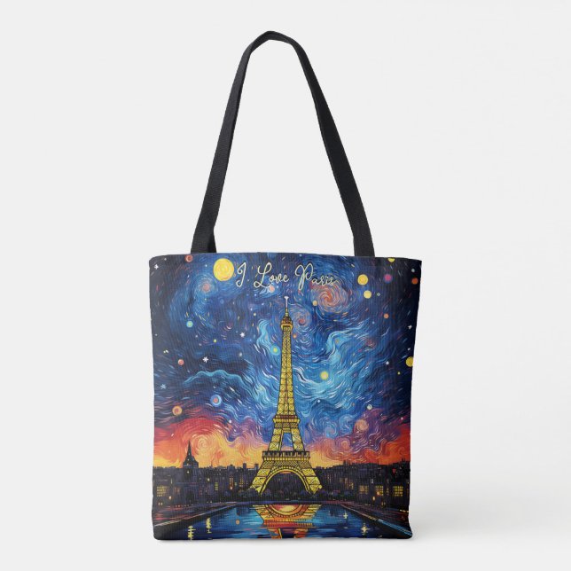 I kärlek Paris Eiffel Torn Illustration Travel Art Tygkasse (Baksida)