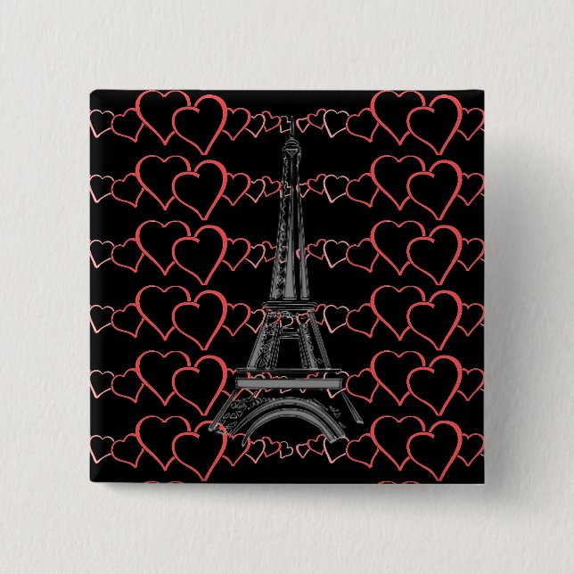 I Kärlek Paris, Eiffel Torn Pin Button Knapp (Framsida)