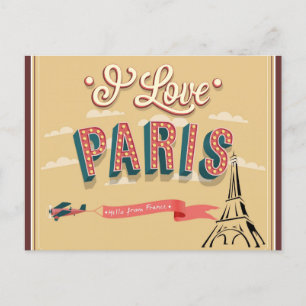 I Kärlek Paris Frankrike Eiffel Torn Travel Vykort