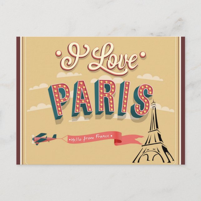 I Kärlek Paris Frankrike Eiffel Torn Travel Vykort (Framsida)