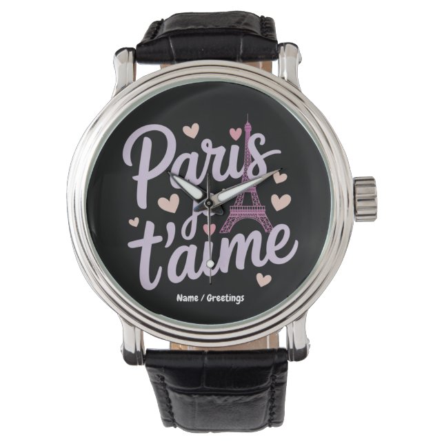 I Kärlek Paris Je t'aime Eiffel Torn Frankrike T-S Armbandsur (Framsida)