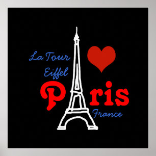 I kärlek Paris, romantiskt rött hjärta. Poster