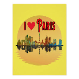 I Kärlek Paris Skyline Sunset Wall Art Poster Perfect Poster