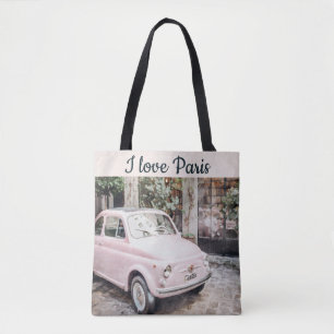 I Kärlek Paris Street Scene Rosa Car Tygkasse
