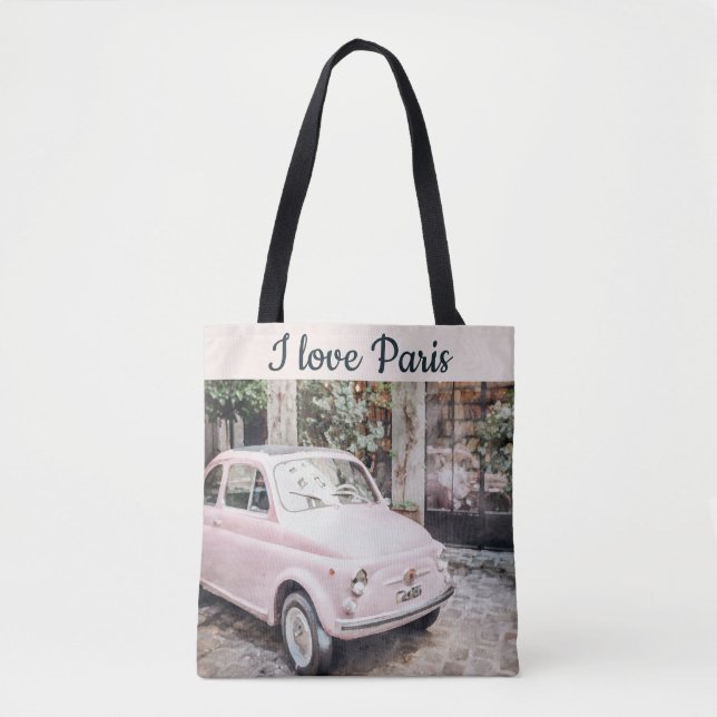 I Kärlek Paris Street Scene Rosa Car Tygkasse (Framsida)