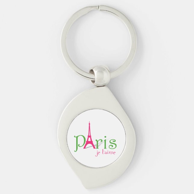 I kärlek Paris Swirl Silverfärgad Nyckelring (Framsidan)