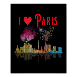 I Kärlek Paris vid Night Skyline Fireworks Poster Perfect Poster