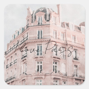 I Kärlek Paris Vintage Architecture Fyrkantigt Klistermärke