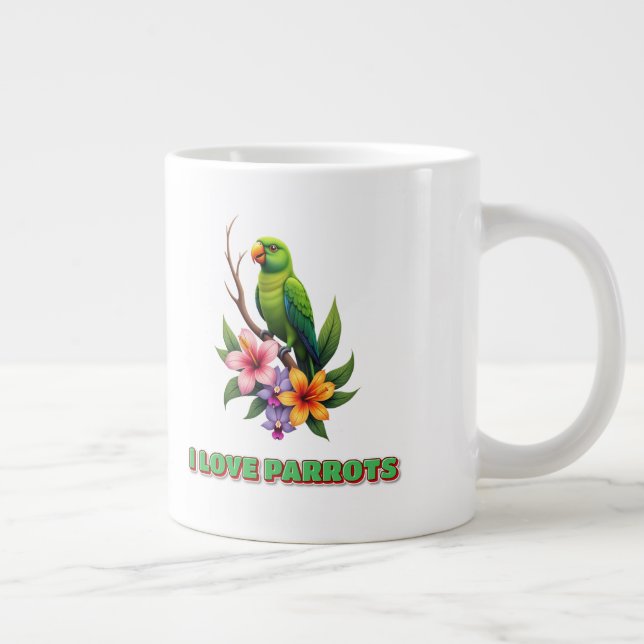 "I Kärlek Parrots - Colorful Tropical Parrot & Flo Jumbo Mugg (Höger)