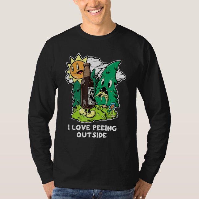 I Kärlek Peeing utanför Retro Camping Drinking Hik T Shirt (Framsida)