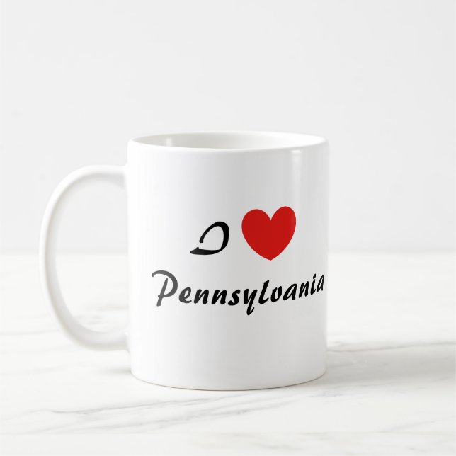 I Kärlek Pennsylvania Heart Typography Coffee Mugg (Vänster)