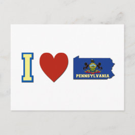 I Kärlek Pennsylvania Shaped Statlig flagga and He Vykort