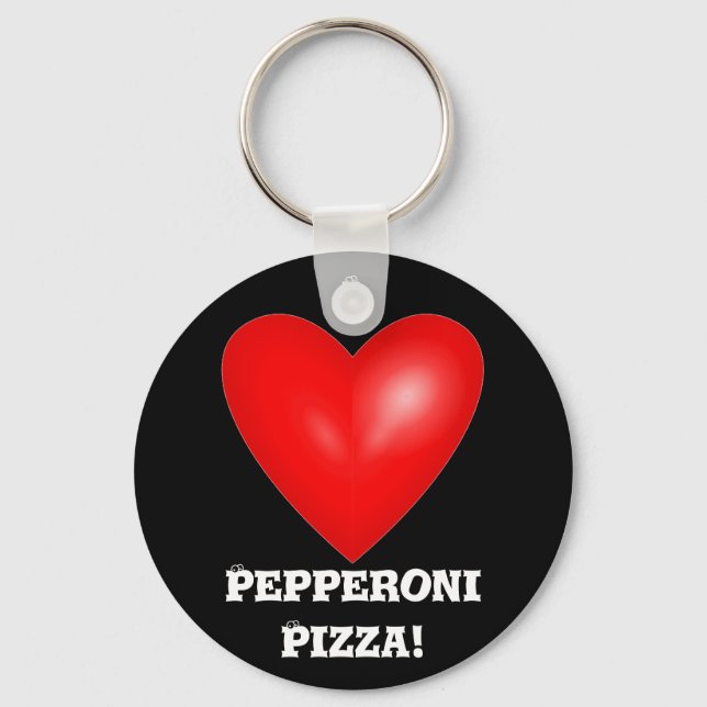 I Kärlek Pepperoni Pizza Keychain Nyckelring (Framsida)