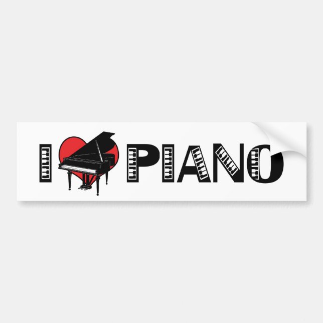 I Kärlek Piano Bumper Sticker Bildekal (Framsidan)