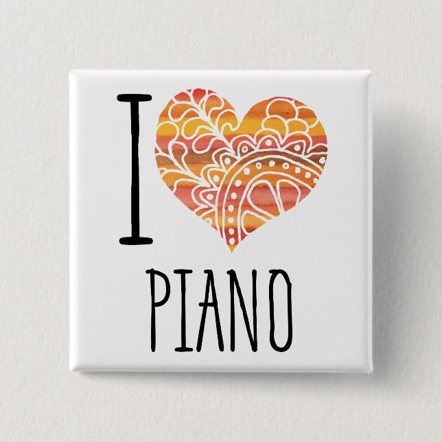 I Kärlek Piano Orange Mandala Heart Knapp (Framsida)