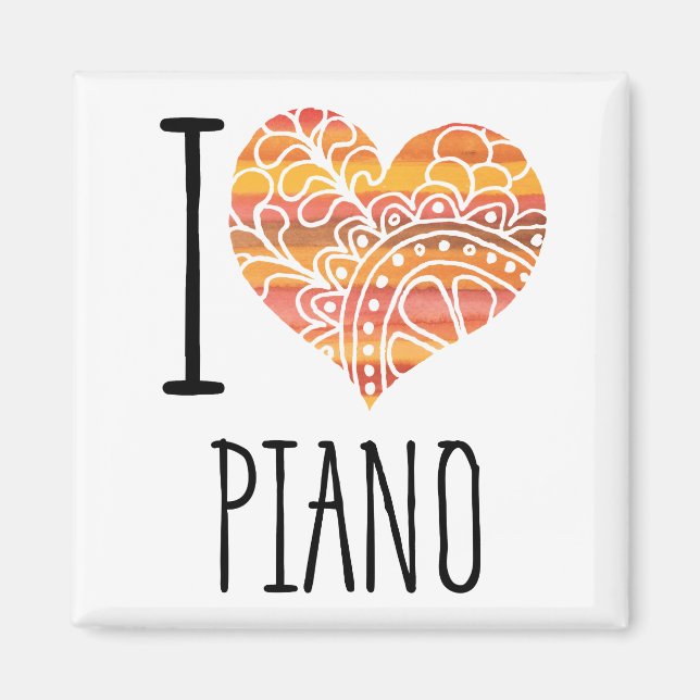 I Kärlek Piano Orange Mandala Heart Magnet (Framsidan)