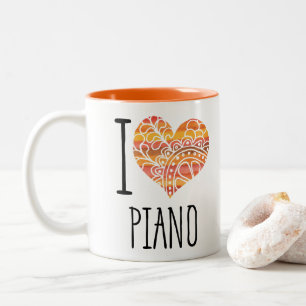I Kärlek Piano Orange Mandala Heart Två-Tonad Mugg