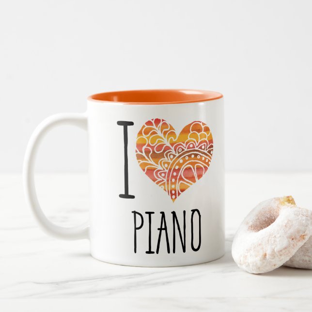 I Kärlek Piano Orange Mandala Heart Två-Tonad Mugg (Med munk)