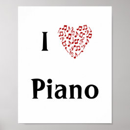 I Kärlek Piano Red Heart of Musik noter Poster