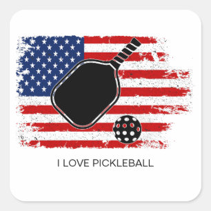 I Kärlek Pickleball American Flagga Personlig Fyrkantigt Klistermärke