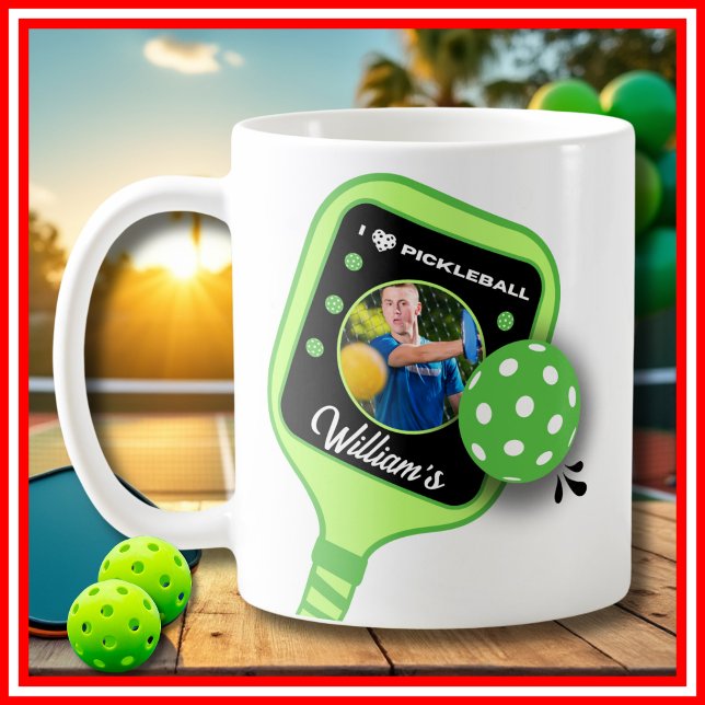 I Kärlek Pickleball Grönt Paddle Cute Sports PHOTO Kaffemugg (I Love Pickleball Green Paddle Cute Sports PHOTO Coffee Mug)