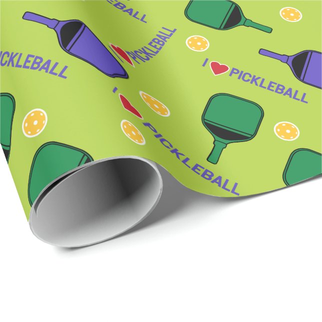 I kärlek pickleball grönt presentpapper (Rullad Hörn)
