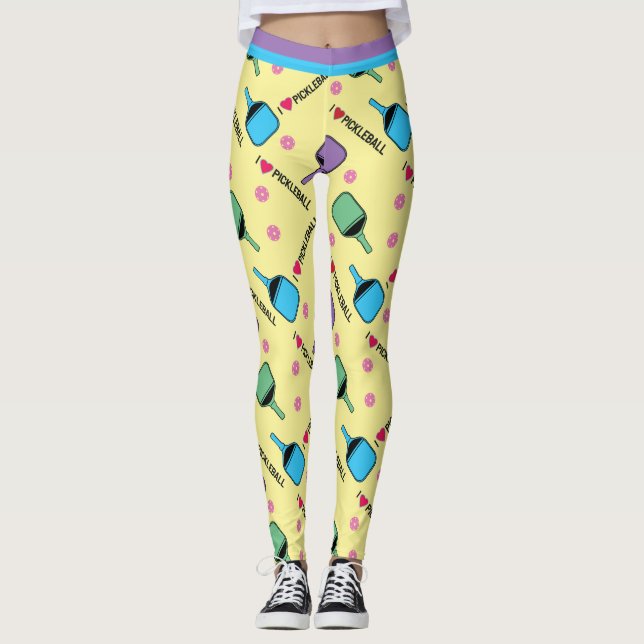 I kärlek Pickleball-gult (mindre storlekare) Leggings (Framsida)
