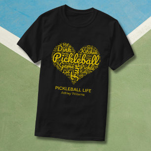 I Kärlek Pickleball Personlig Namn Ord Art Heart T Shirt