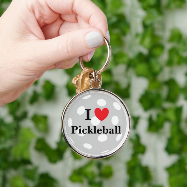 I Kärlek Pickleball Rund Silverfärgad Nyckelring (Hand)