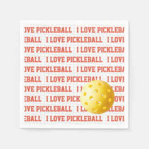 I KÄRLEK PICKLEBALL Sports Roligt Gult Boll Net Te Pappersservett
