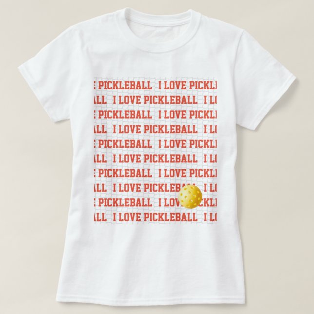 I KÄRLEK PICKLEBALL Sports Roligt Gult Boll Net Te T Shirt (Design framsida)