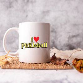 I kärlek-pickleball Text på Gult med Red Heart Kaffemugg
